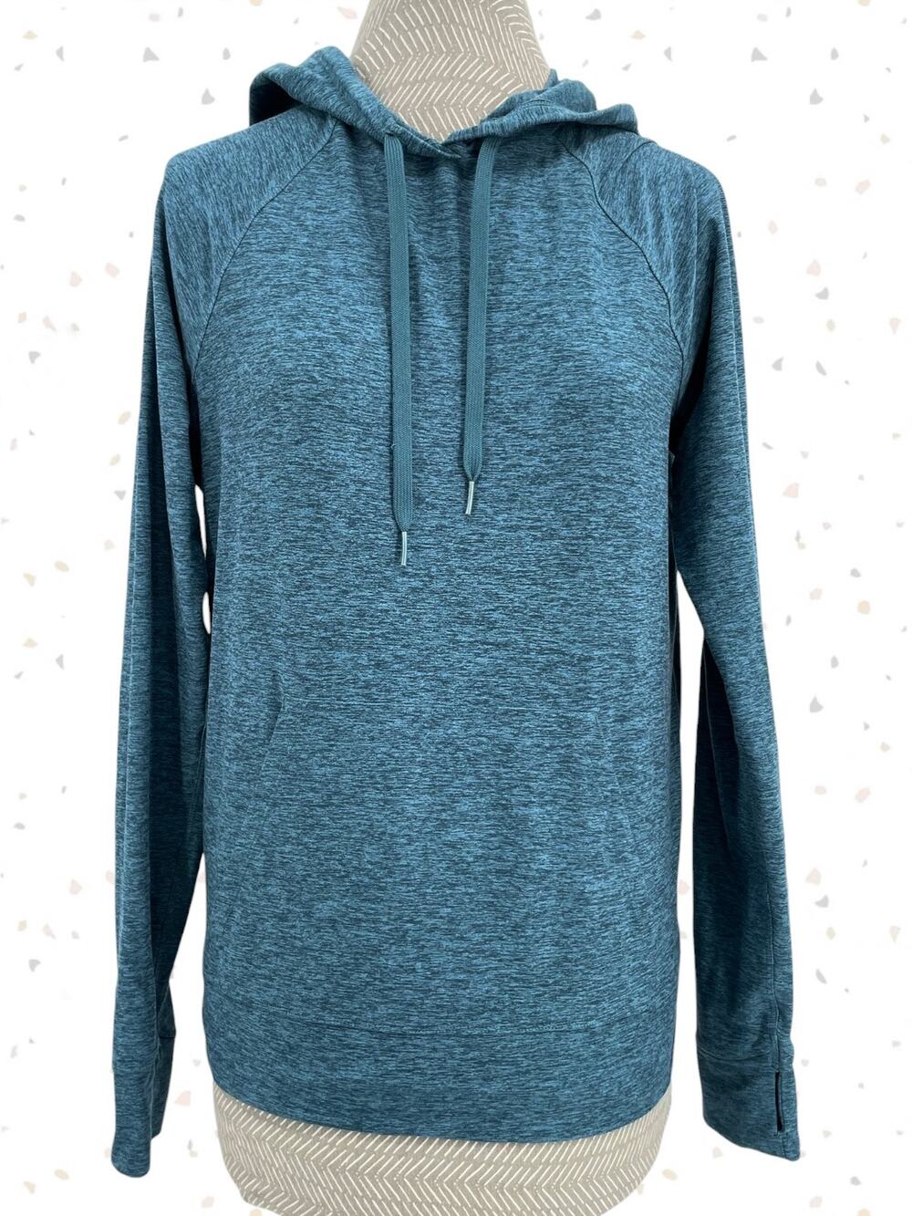 Outdoor Voices Teal Blue Cloud Knit Pullover Hoodie Athletic Top Long Sleeve M